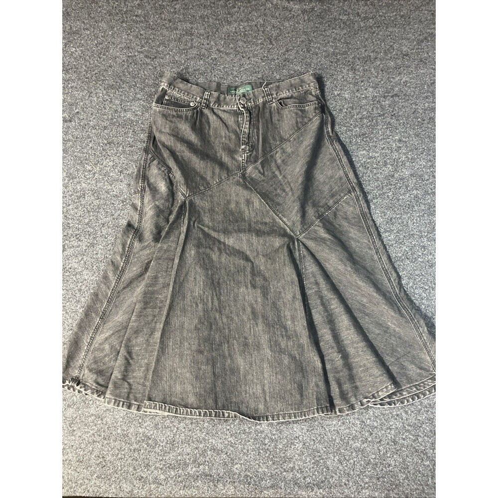 VTG Lauren Jeans Co Ralph Lauren Gray Denim Maxi Skirt Paneled Flared Y2K Sz 10